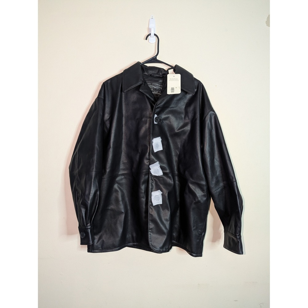 Levis Mens Recycled Leather Shirt Jacket Black Button Front A32500001 Size L NEW
